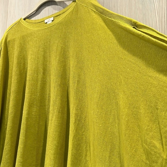 J. Jill | Linen Blend Tasseled Poncho Sweater‎ | Citron Chartreuse | One Size - Picture 6 of 12